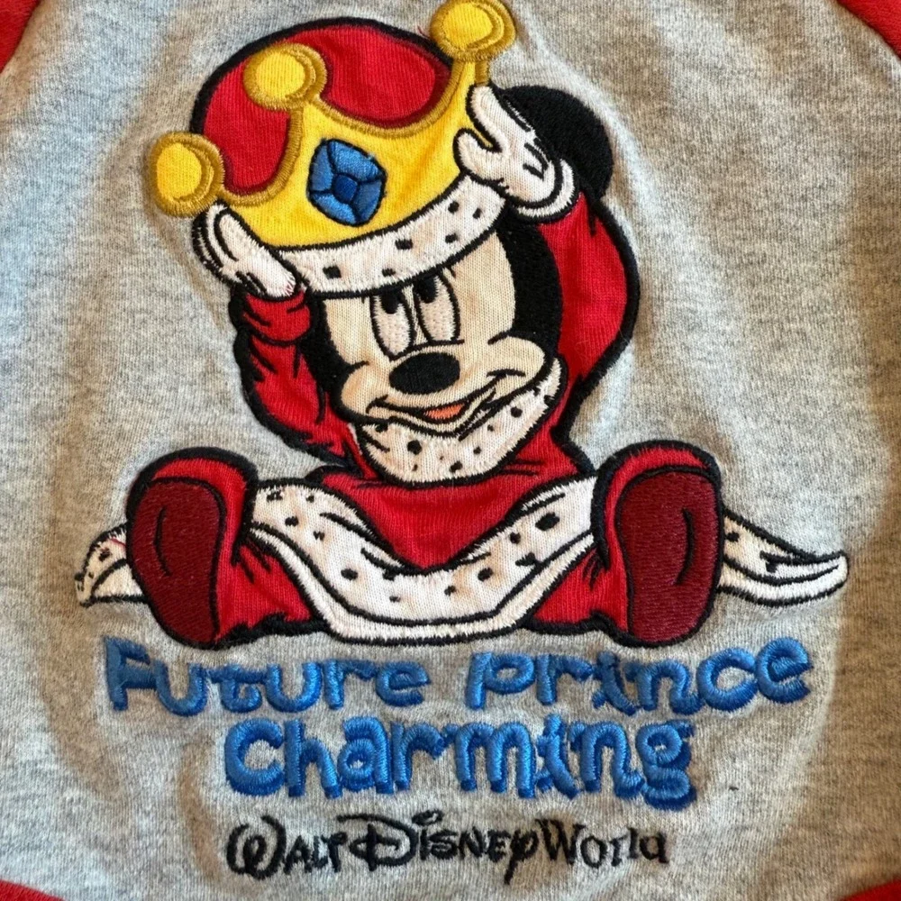 Disney Mickey Mouse Bodysuit Baby Newborn Gray Red Future Prince Charming